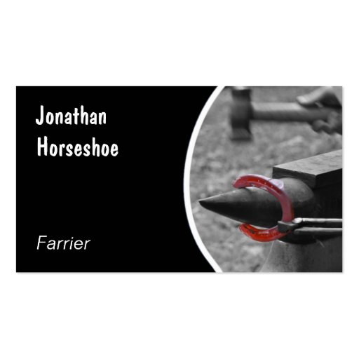 Farrier hot horseshoe business card (front side)