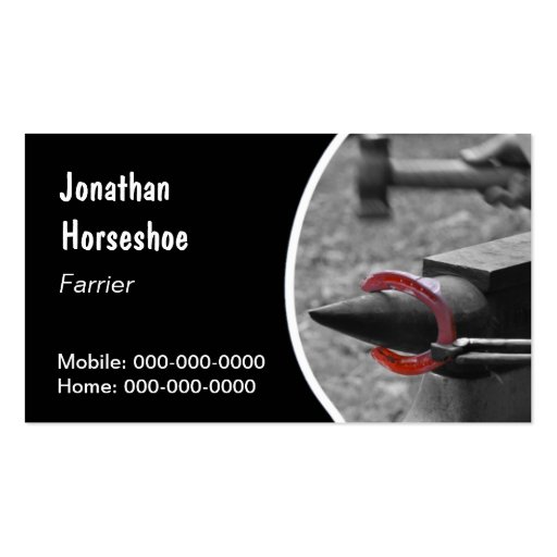 Farrier hot horseshoe business card (front side)