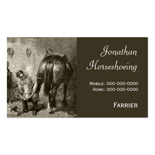 Farrier shoeing a horse business card