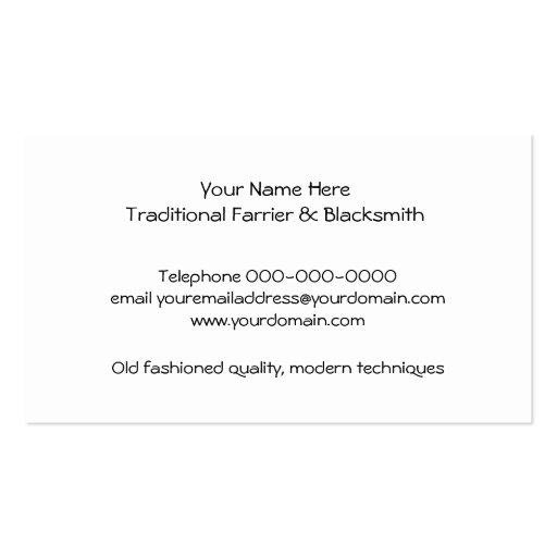 Farrier shoeing a horse business card (back side)