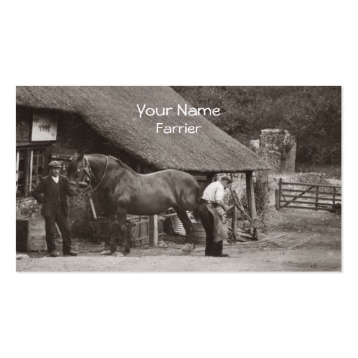 Farrier shoeing a horse business card (front side)