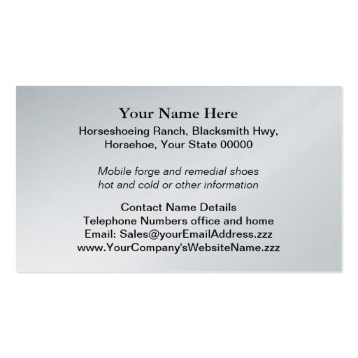 Farrier shoeing horse business card (back side)