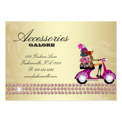Fashion Accessories Purses Jewelry Pink Gold 2 Business Card Template (back side)
