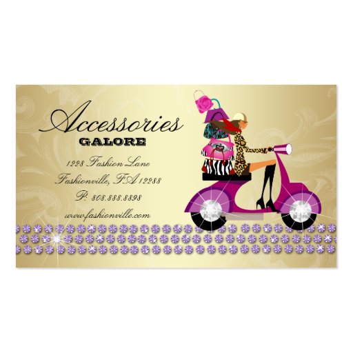 Fashion Accessories Purses Jewelry Purple Gold Reg Business Card Templates (back side)