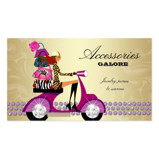 Fashion Accessories Purses Jewelry Purple Gold Reg Business Card Templates (front side)