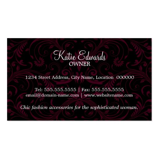 Fashion Accessory and Jewelry Business Cards (back side)