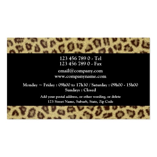 Fashion animal fur spots business card (back side)