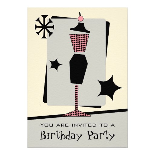 Fashion Birthday Party Vintage Retro Dress Form Invitations