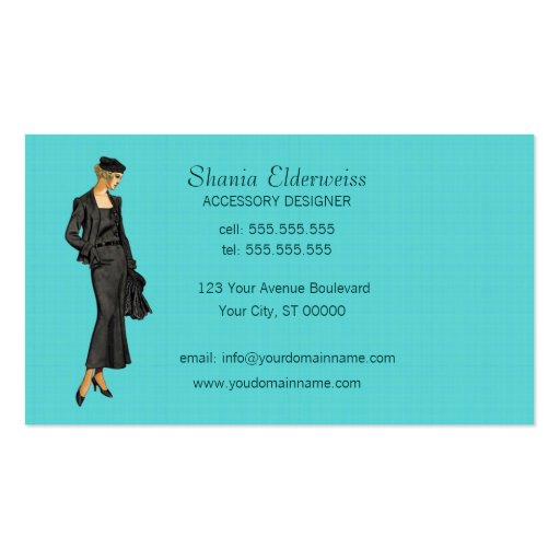 Fashion Business Card - Cool Aqua Green (back side)