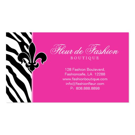 Fashion Business Card Fleur de lis zebra pink (back side)