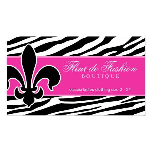 Fashion Business Card Fleur de lis zebra pink (front side)