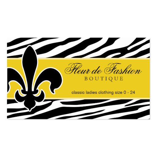 Fashion Business Card Fleur de lis zebra yellow (front side)