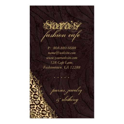 Fashion Business Cards Animal Leopard Suede Zebra (back side)