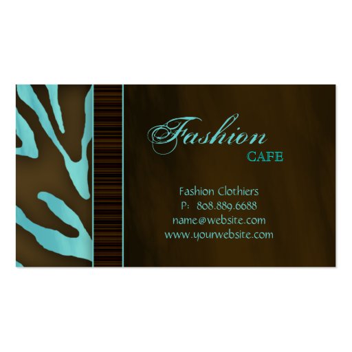 Fashion Business Cards Animal Zebra Blue (back side)