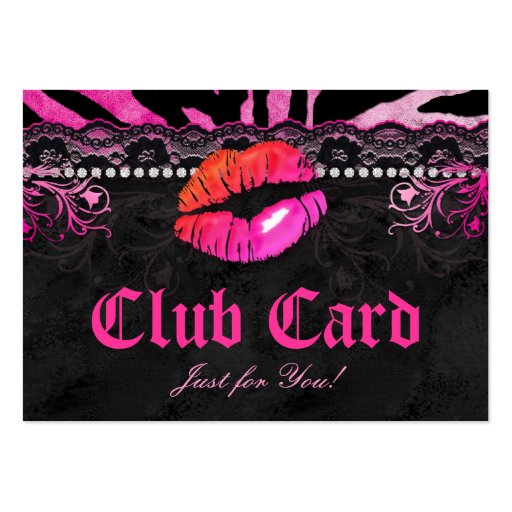 Fashion Club Card Lace Lips Zebra Pink Orange Business Card Template (front side)
