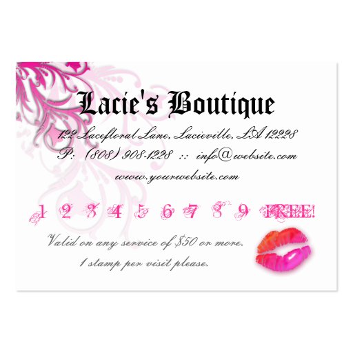 Fashion Club Card Lace Lips Zebra Pink Orange Business Card Template (back side)