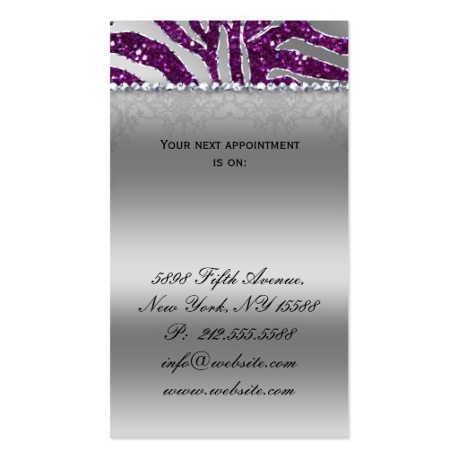 Fashion Crown Salon Spa Silver Purple Crystal Business Card Templates (back side)