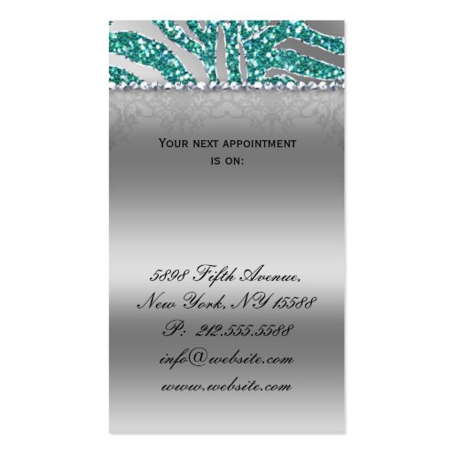Fashion Crown Salon Spa Silver Teal Crystal Business Cards (back side)