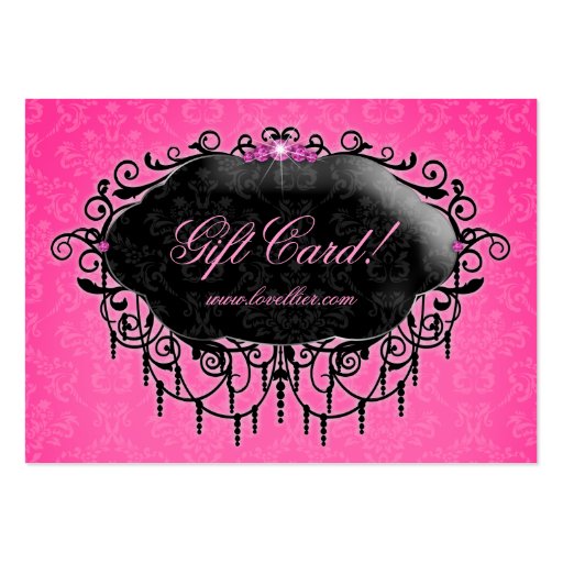 Fashion Damask Jewelry Gift Certificate Pink Black Business Card Template (front side)