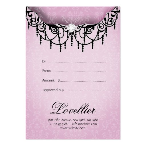 Fashion Damask Jewelry Gift Certificate Pink Gray Business Card Template (back side)