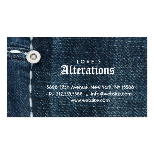 Fashion Denim Jeans Alterations Sewing Business Card Template (back side)