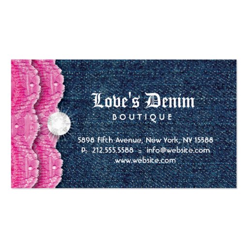 Fashion Denim Jeans Lace Jewelry Pink Business Card Template (back side)