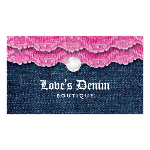 Fashion Denim Jeans Lace Jewelry Pink Business Card Template (front side)