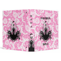 Fashion Diva White Damask Raspberry Binder