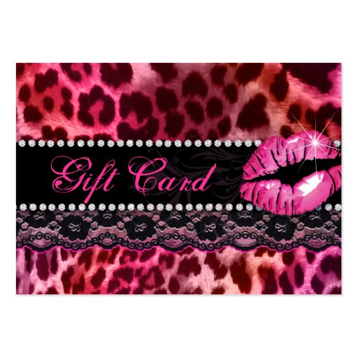 Fashion Gift Card Lace Lips Leopard Pink Red Business Card Template (front side)