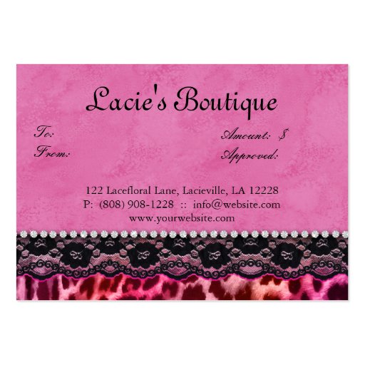 Fashion Gift Card Lace Lips Leopard Pink Red Business Card Template (back side)