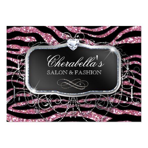 Fashion Gift Card Salon Zebra Glitter Black Pink Business Cards