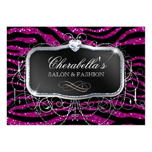 Fashion Gift Card Salon Zebra Glitter Silver Pink Business Card Template (front side)