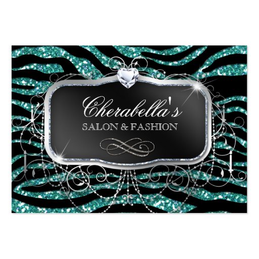 Fashion Gift Card Salon Zebra Glitter Silver Teal Business Card Templates (front side)