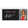 FASHION Gift Certificate Jewelry Zebra Pink Red Personalized Rack Card