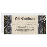 Fashion Gift Certificate Zebra Lace Gold Cream Rack Card Template