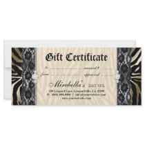 Fashion Gift Certificate Zebra Lace Gold Cream Rack Card Template