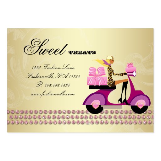 Fashion Gifts Scooter Girl Jewelry Pink Gold Blond Business Card (back side)