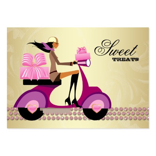Fashion Gifts Scooter Girl Jewelry Pink Gold Business Cards (front side)