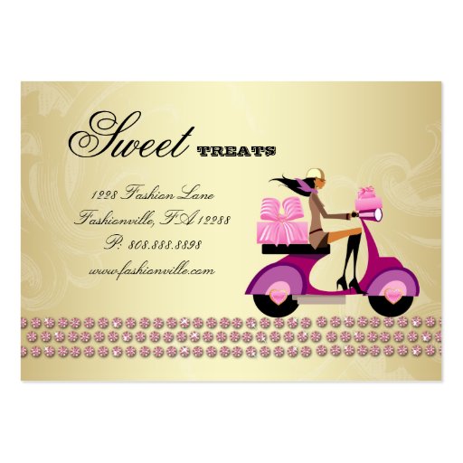 Fashion Gifts Scooter Girl Jewelry Pink Gold Business Cards (back side)