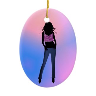 Fashion Girl in Blue Jeans Standard Oval Ornament