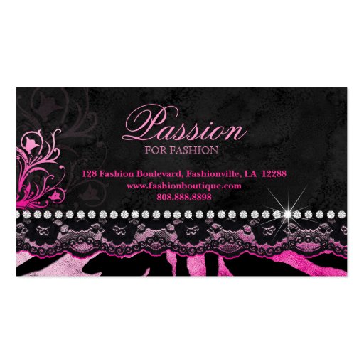 Fashion Handbag Crown Purse Pink Lace Zebra Business Card (back side)