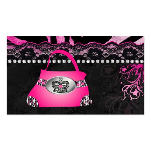 Fashion Handbag Crown Purse Pink Lace Zebra Business Card (front side)
