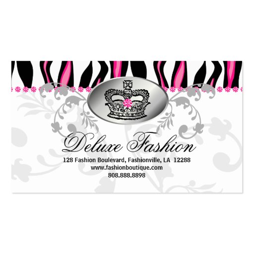Fashion Handbag Crown Purse Pink Zebra Floral 2 Business Card Templates (back side)