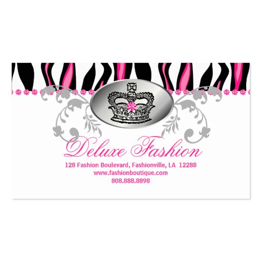 Fashion Handbag Crown Purse Pink Zebra Floral Business Card (back side)