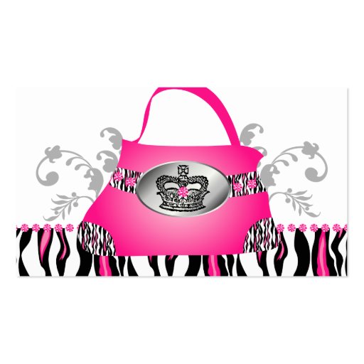 Fashion Handbag Crown Purse Pink Zebra Floral Business Card (front side)