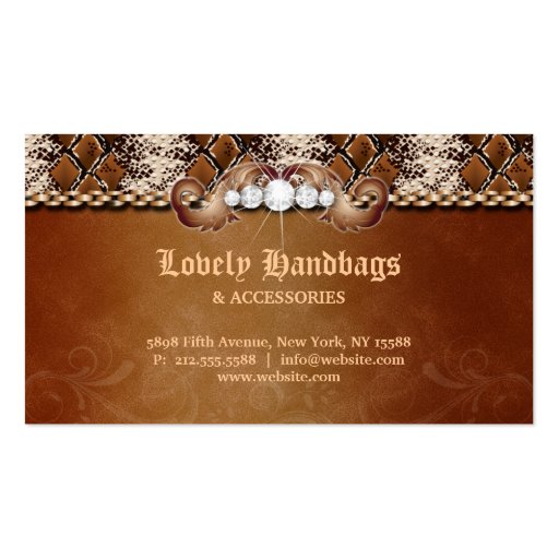 Fashion Handbag Purse Leather Snakeskin Brown Business Card Template (back side)