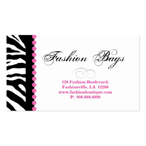 Fashion Handbag Rose Purse Pink Diamonds Zebra Business Card (back side)