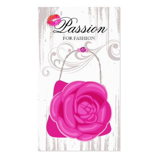 Fashion Handbag Rose Purse Pink Grunge Business Card Template (front side)