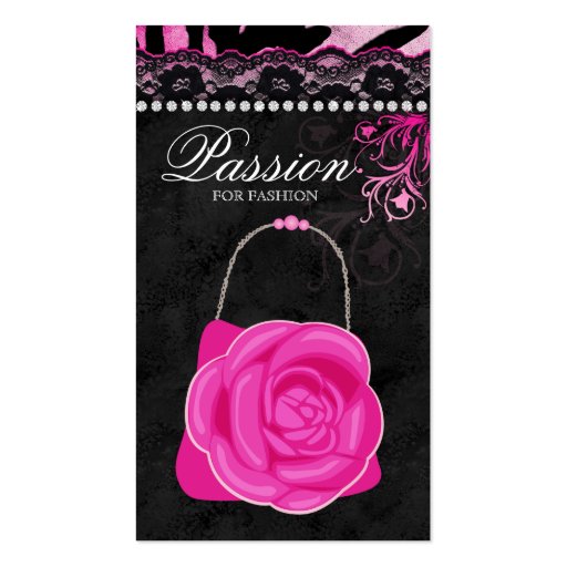 Fashion Handbag Rose Purse Pink Lace Zebra Business Card Template