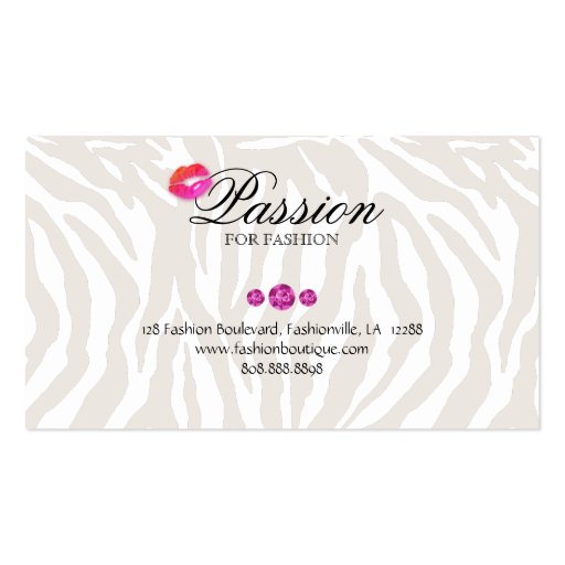 Fashion Handbag Rose Purse Pink Zebra Business Card (back side)
